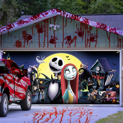 13 X 6Ft Halloween Garage Door Cover, Nightmare Garage Door, Garage Halloween Banner For Nightmare Halloween Decorations Party