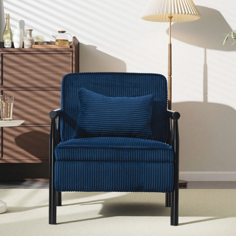 Chaise avec accoudoirs rembourrée Mid-Century, Noir, Bleu