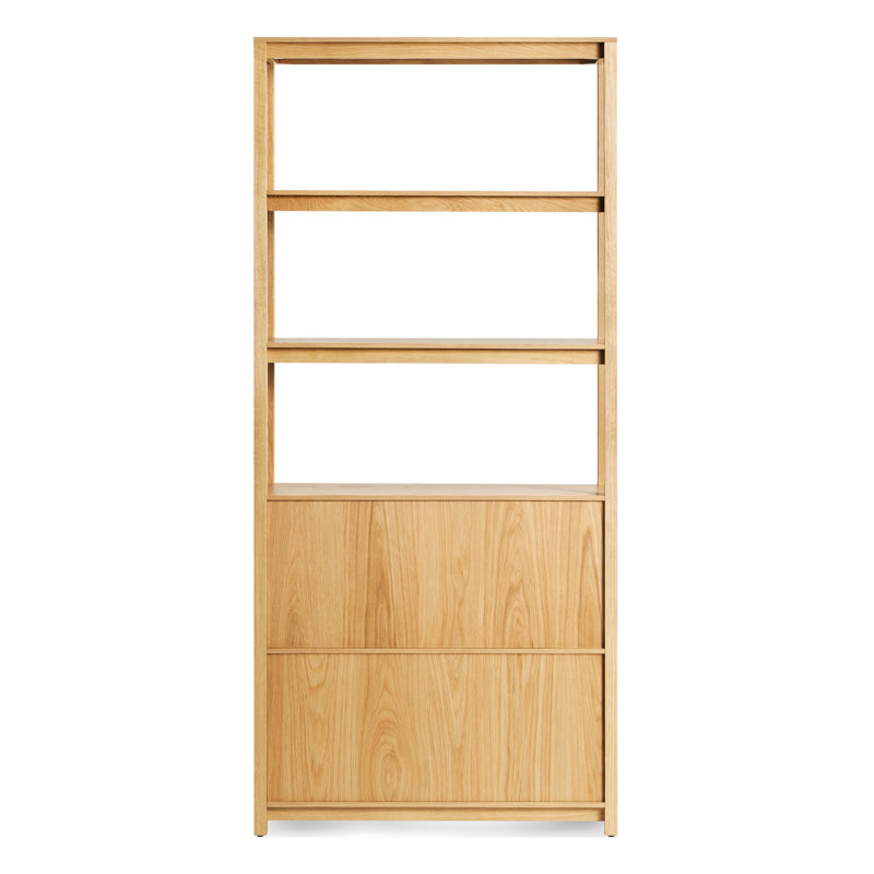 Open Plan Solid Wood Etagere Bookcase, White Oak