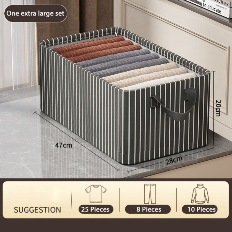 Boîte de rangement en tissu rayé 4 pièces, grande boîte de rangement renforcée intégrée, rangement pliable