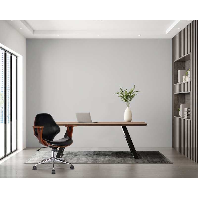 Barri Faux Leather Mid-Century Office Chair, Polished Obsidian