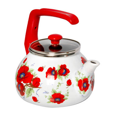 Insulated Teapot, 13cm, 1L - White Base & Metallic Red Cover/Cloche