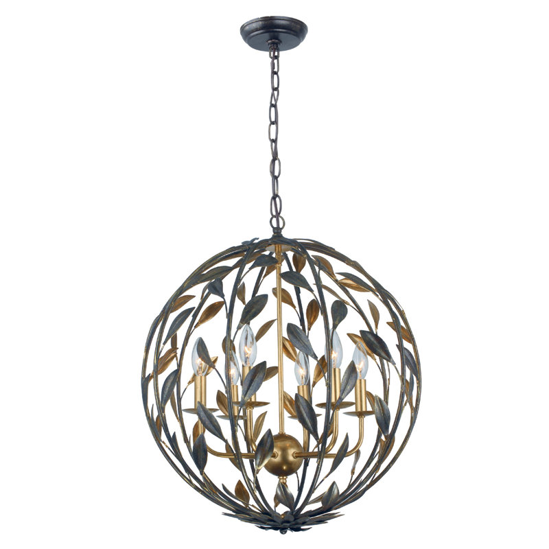 Broche 6 Light Candle Chandelier, English Bronze/Antique Gold