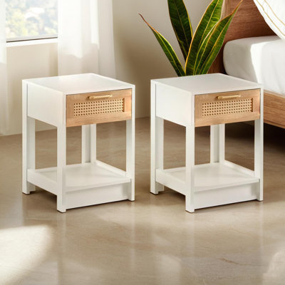 Table de chevet moderne en bois massif avec tiroir et table de chevet Modern (ensemble de 2)