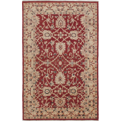 Tapis unique en laine noué à la main style Oushak des années 2010 de 4 pi 2 po x 6 pi 7 po rouge Pryanika