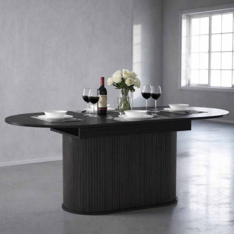 Table de salle à manger rétractable noire, 29.81"H x 55.39"L x 35.65"W, Black