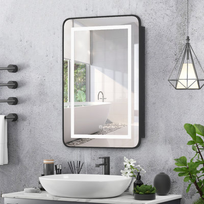 Ayyat Rectangle LED Mirror Cabinet with 3 Shelves, Wall Mounted Bathroom Storage