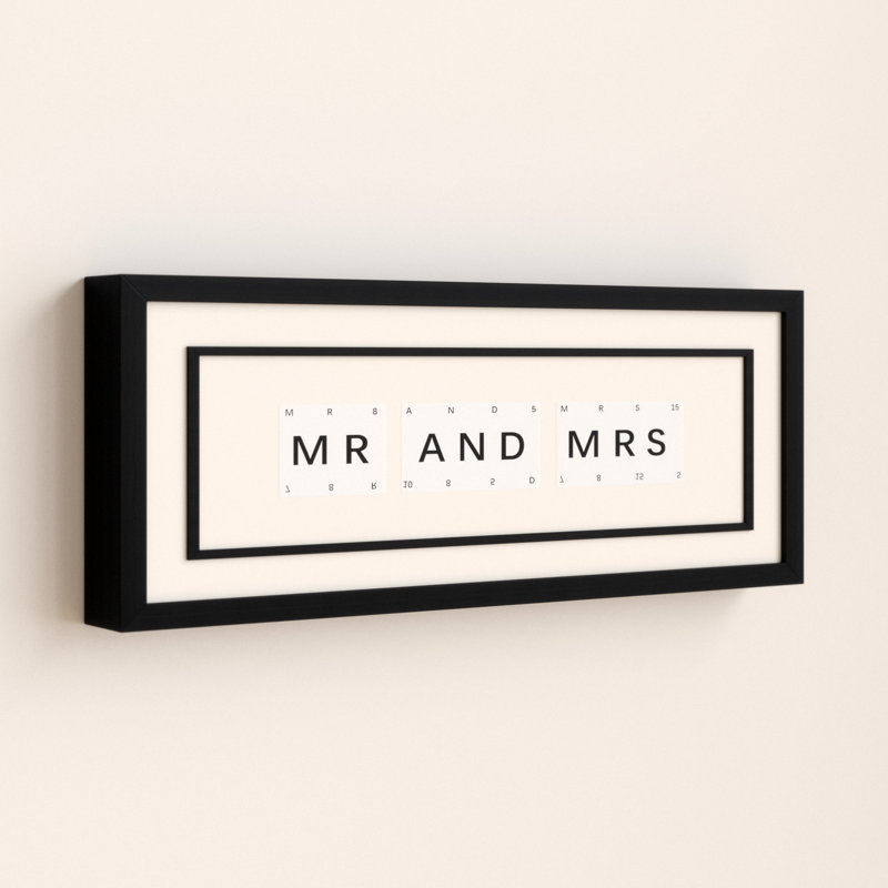 Mr And Mrs Typography - Single Picture Frame Print on Wood