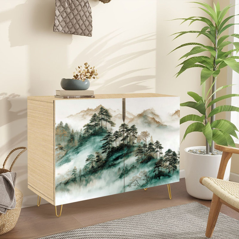 Buffet Buffet avec rangement Serene Mountain Forest avec 2 portes pour le salon et la cuisine