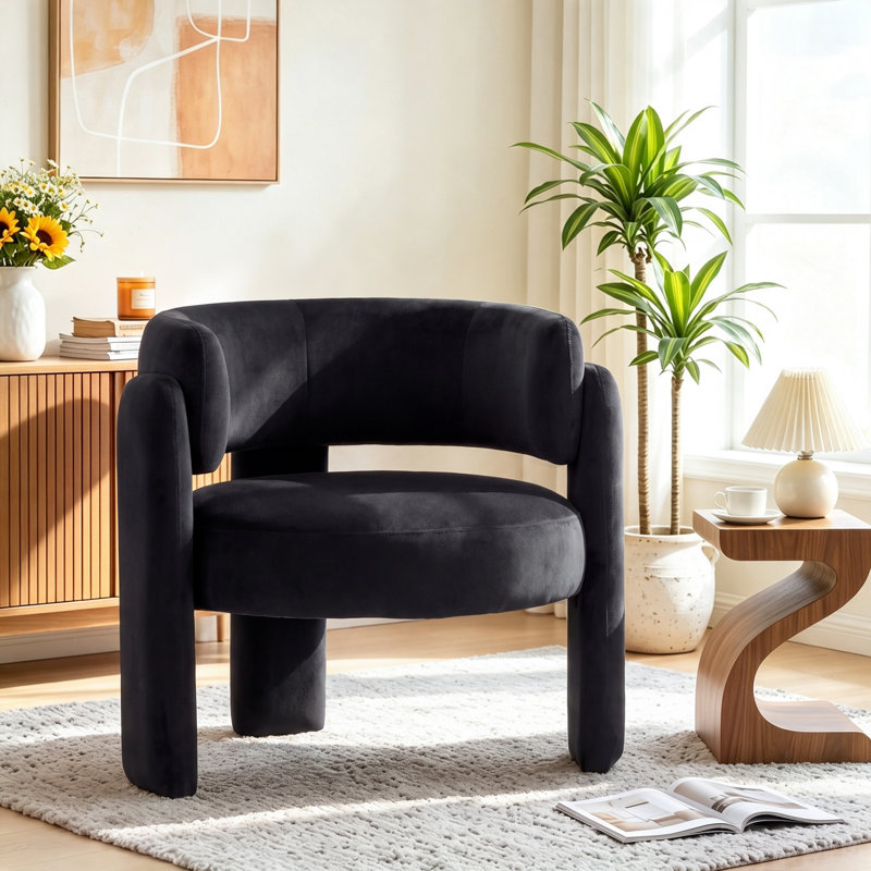 Fauteuil d'appoint demi-tonneau 33 po, Velours noir