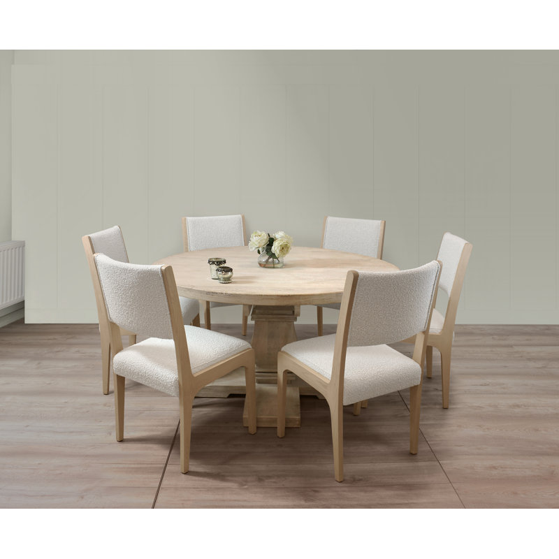 Berardinelli 6 - Person Solid Wood Solid Wood Top Pedestal Dining Set, Ivory