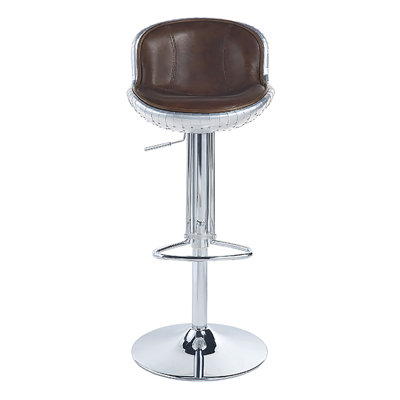 Tabouret en cuir brun avec hauteur réglable et - Style rétro, patchwork d'aluminium, fabrication en métal avec base stable