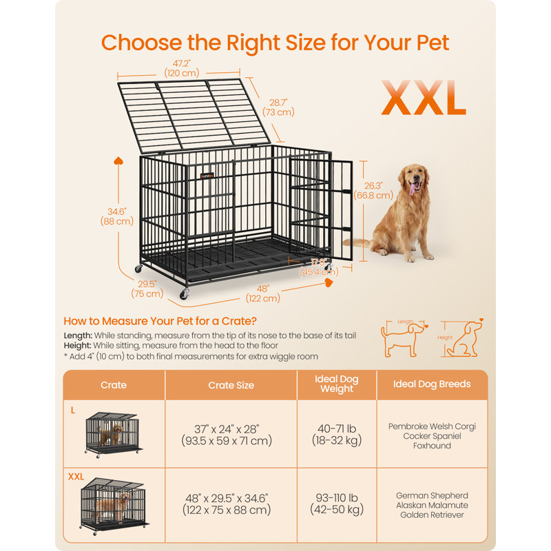  Cage pour chien pliable à montage rapide en 5 minutes avec portes doubles et plateau amovible