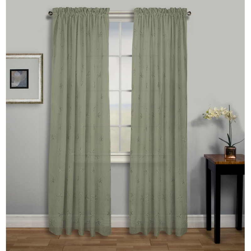 Elland Semi Sheer Curtain Single Panel, Olive, 52" x 63"
