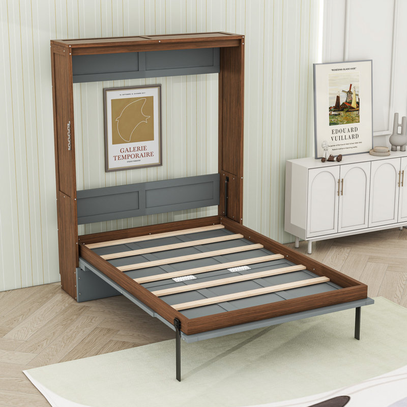 Lit escamotable en bois avec bureau, Noyer blanc