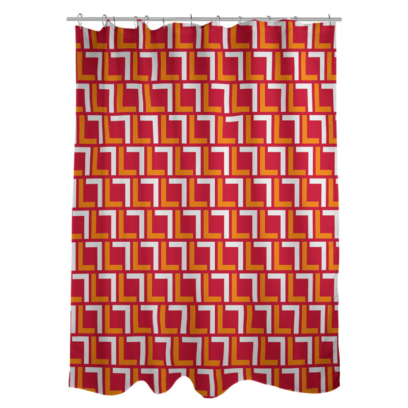 Rideau de douche géométrique simple, Orange / blanc / rouge, Non