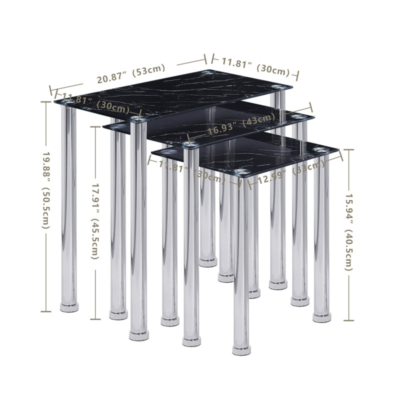 Deion 5 - Piece Living Room Table Set, Silver, Black