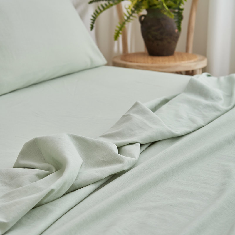 Linen Cotton Flat Sheet(Mint Green,Queen), Queen, Mint Green