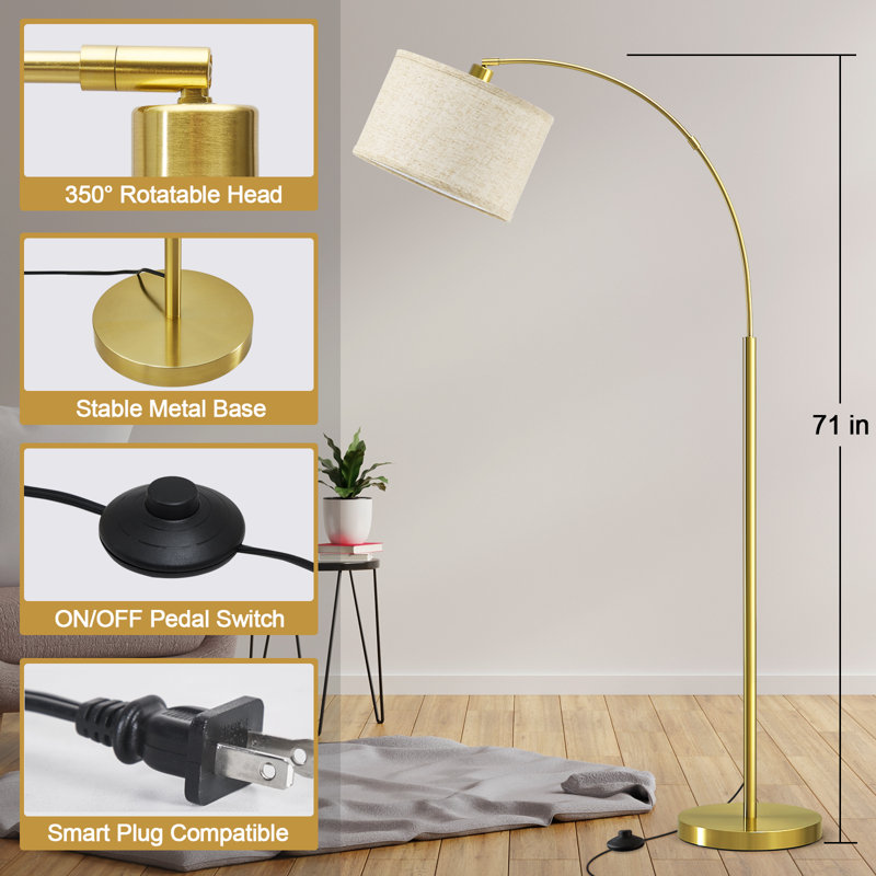 Lampe sur pied arquée 71 "pour éclairage de salon, lampe arquée moderne avec interrupteur au pied