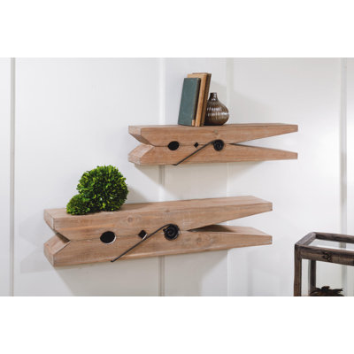 Cox Clothespin Design Solid Wood Floating Shelves (Set of 2)