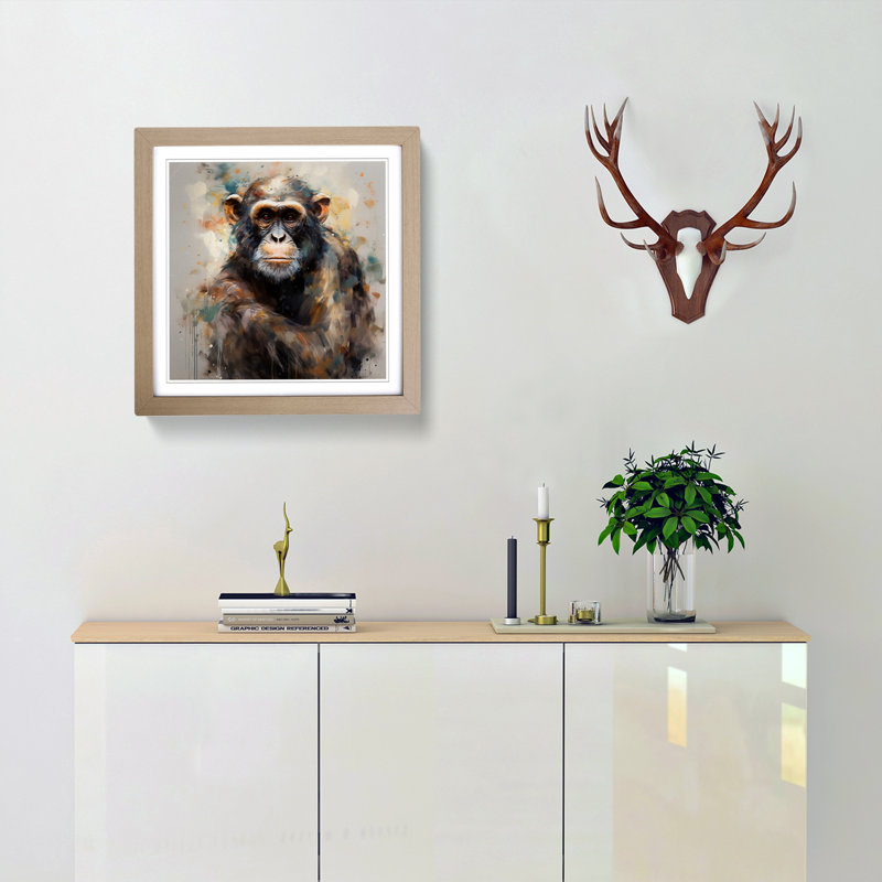 Monkey Gestural Art - Framed Print, Oak