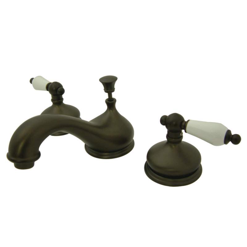 Kingston Brass Heritage Two-Handle 3-Hole Deck Mount Widespread Bathroom Faucet with Brass Pop-Up Drain, Oil Rubbed Bronze