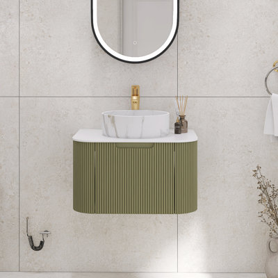 Meuble-lavabo mural rayé avec rebords incurvés pré-assemblés avec lavabo