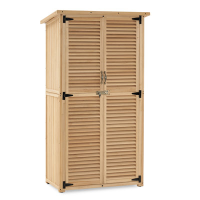 Outdoor Storage Cabinet with 2 Doors, Wooden Storage Tool Shed with Latch