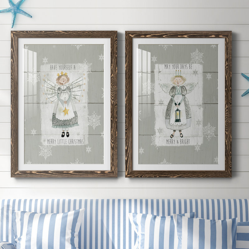 «Merry Little Christmas», ensemble de 2 reproductions d'art, H 31,5 po x l 47 po x P 1,5 po, Papier, cadre noyer, Blanc