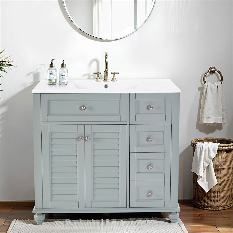 Bathroom Vanity With Sink, Wood Frame Bathroom Vanity With Soft-Close Drawers, Blue Gray