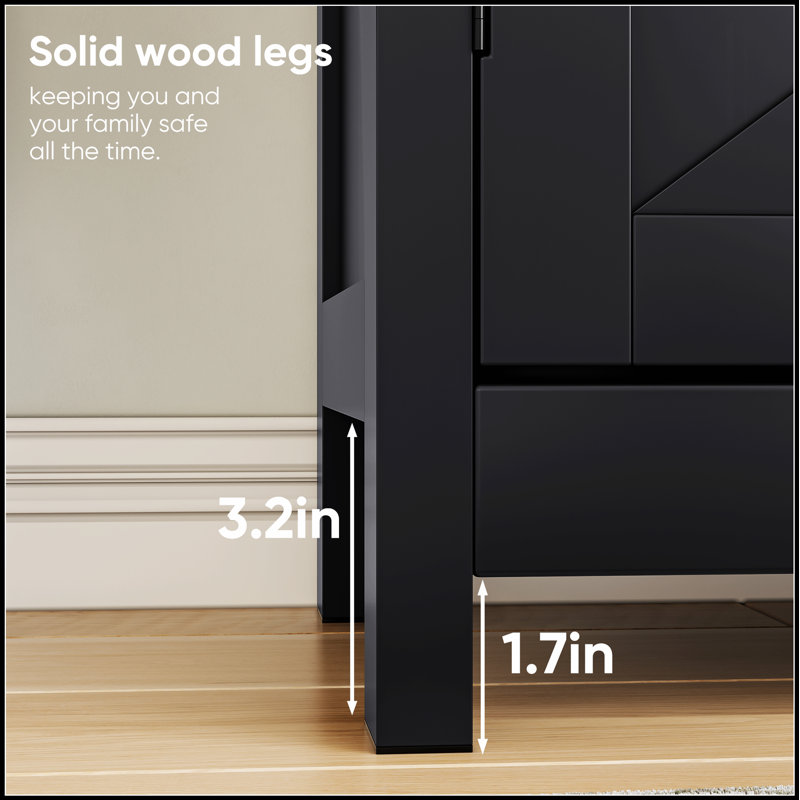 Barn Door Storage Cabinet with Drawer & Adjustable Shelf – Farmhouse Sideboard Buffet, Black
