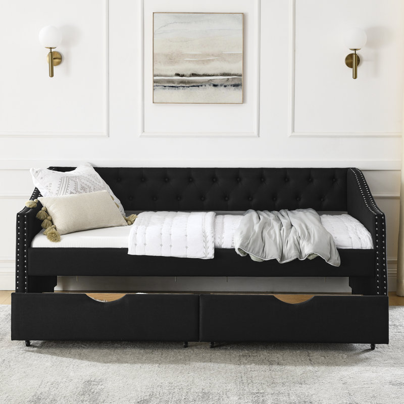 Lit de jour avec tête de lit et tiroirs pour chambre à coucher simple