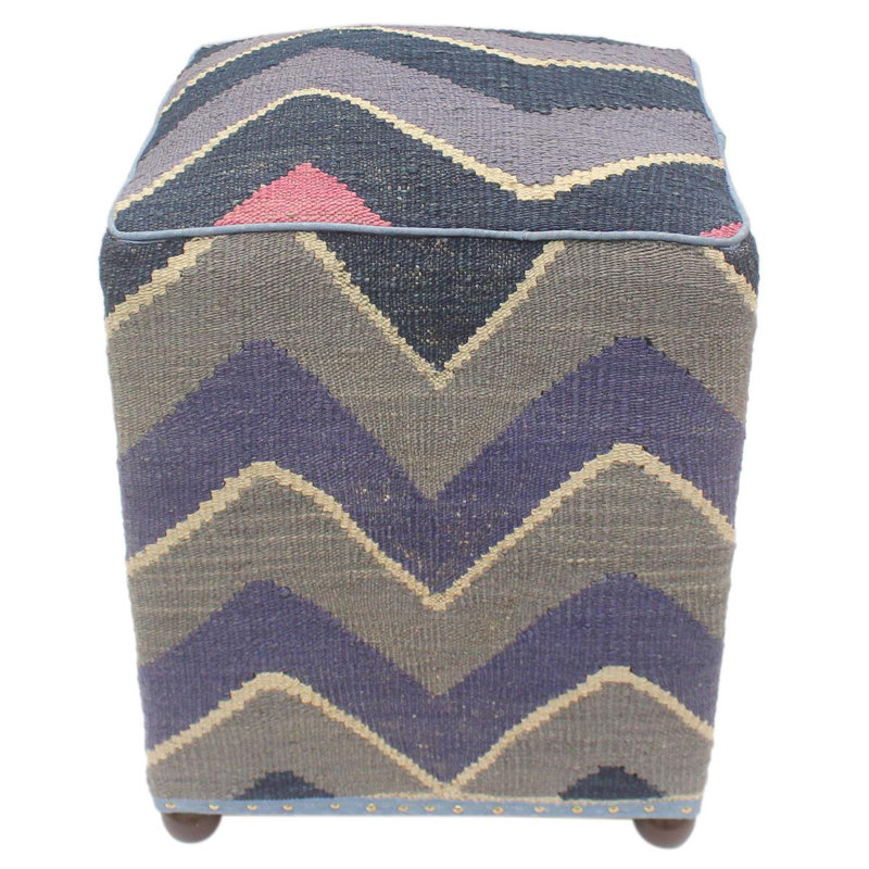 Aprea Upholstered Ottoman, Blue/Gray/Beige/Pink Wool
