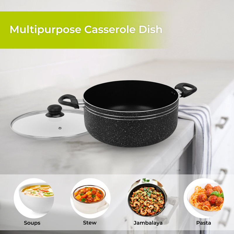 ROYALFORD Casserole Dish with Tempered Glass Lid | Cooking Pot, Induction Stockpot Saucepan with Non-Stick Coating | Aluminium Cookware, Suitable for Multiple Hobs | Black