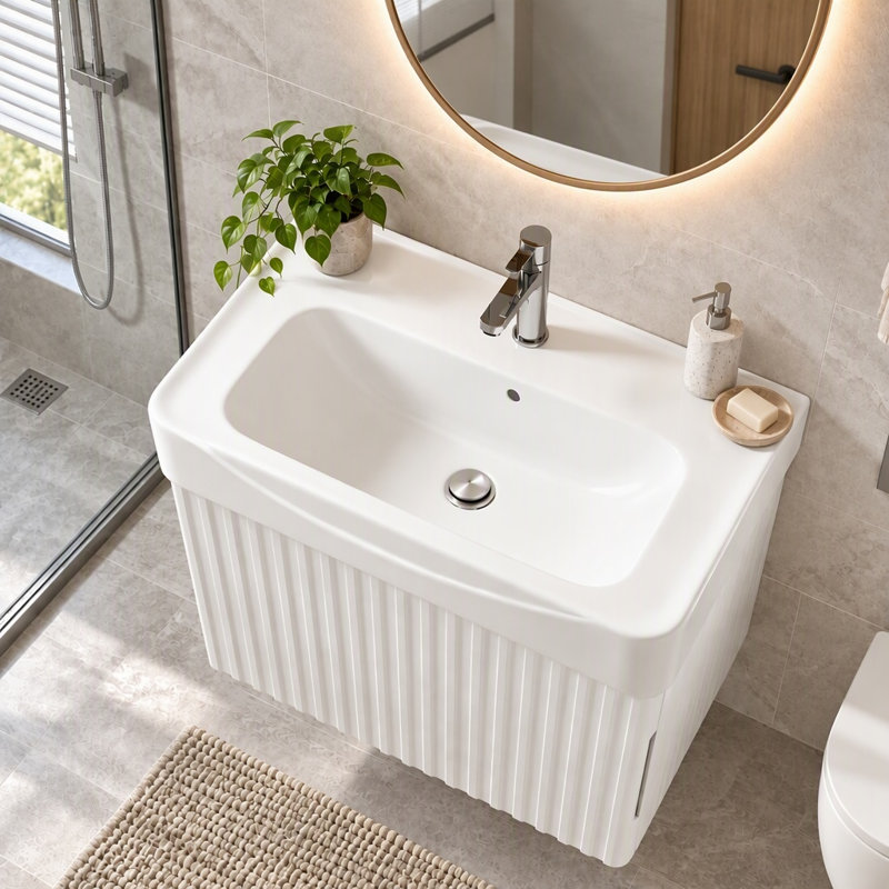 Meuble-lavabo simple avec comptoir en céramique, White