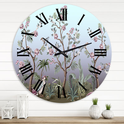 Chinoiserie avec oiseaux et pivoines II - Horloge murale traditionnelle