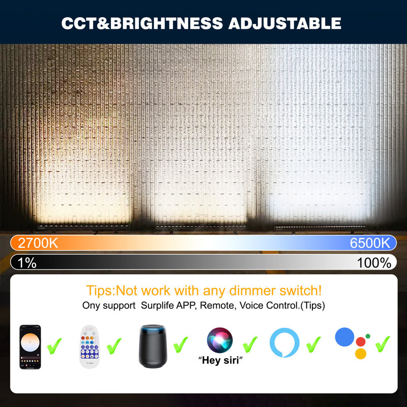 Smart Wall Washer Lights Adjustable Colour Temperature 2700K-6500K,72W 9600lm 1%-100% Brightness Dimmable LED Bar Light APP & Remote Control for Outdoor, Compatible with Alexa/Google Assistant