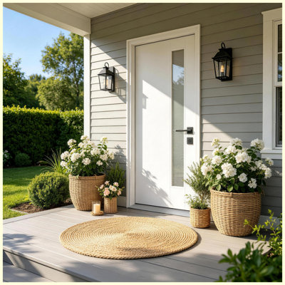 36" x 80" White Fiberglass Front Door, Left-Hand Inswing Exterior Door with Frosted Glass, White PVC Frame & Brickmould, Contemporary Minimalist Style for Home Entrance