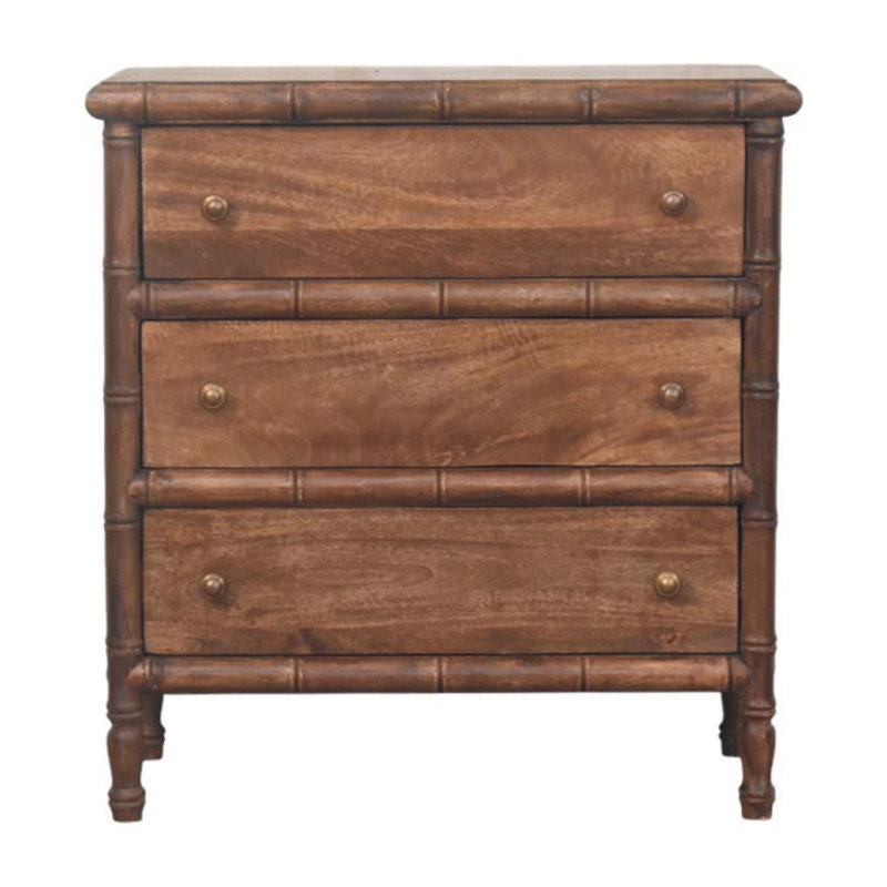 Commode sculptée en bambou à 3 tiroirs