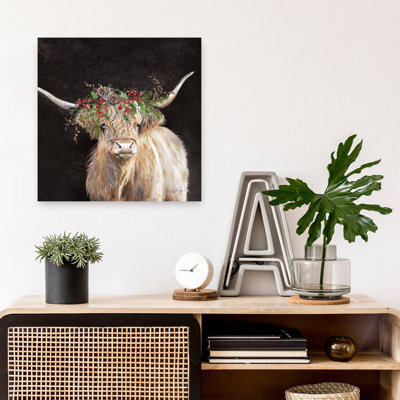 Ruddy Christmas Highland Rustic Abstract Contemporary Cow Portrait Winter Wall Art