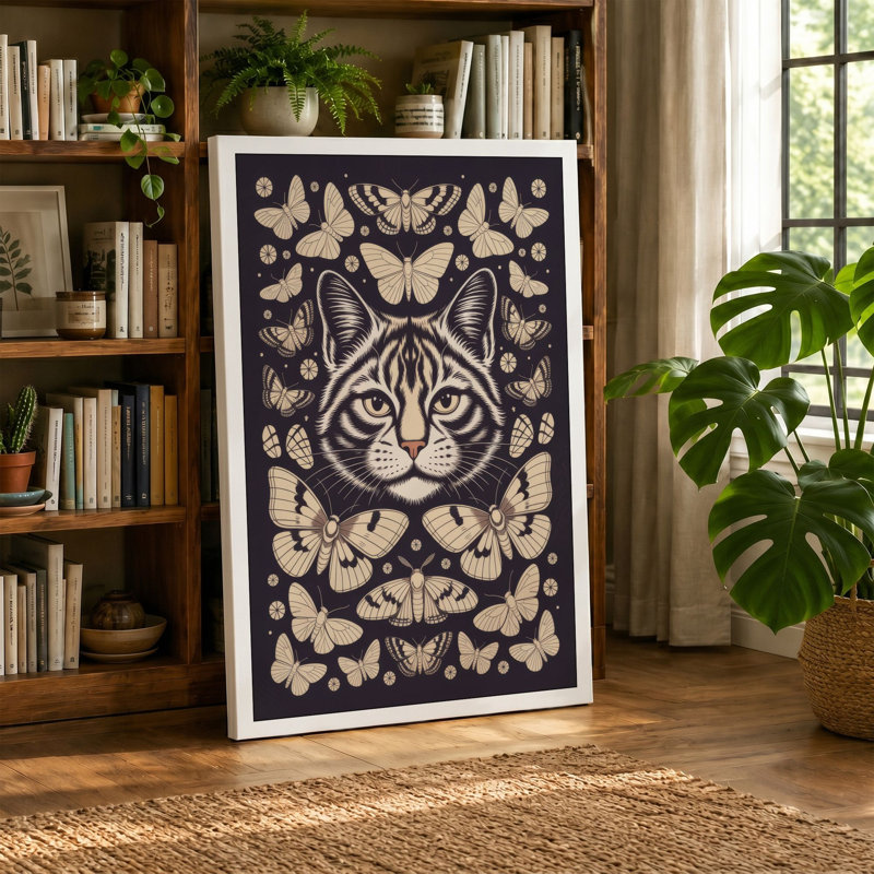 Cat Mandala Boho 1 Piece Wrapped Canvas Wall Art, 24x16 - 61.0 x 40.6 cm, White Border