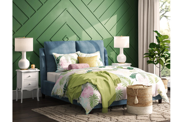 tropical sage green bedroom