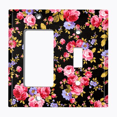 Metal Light Switch Plate Outlet Cover (Pink Black Flowers - Single Rocker Single Toggle) -  WorldAcc, F-RT2-PkBkFlwr