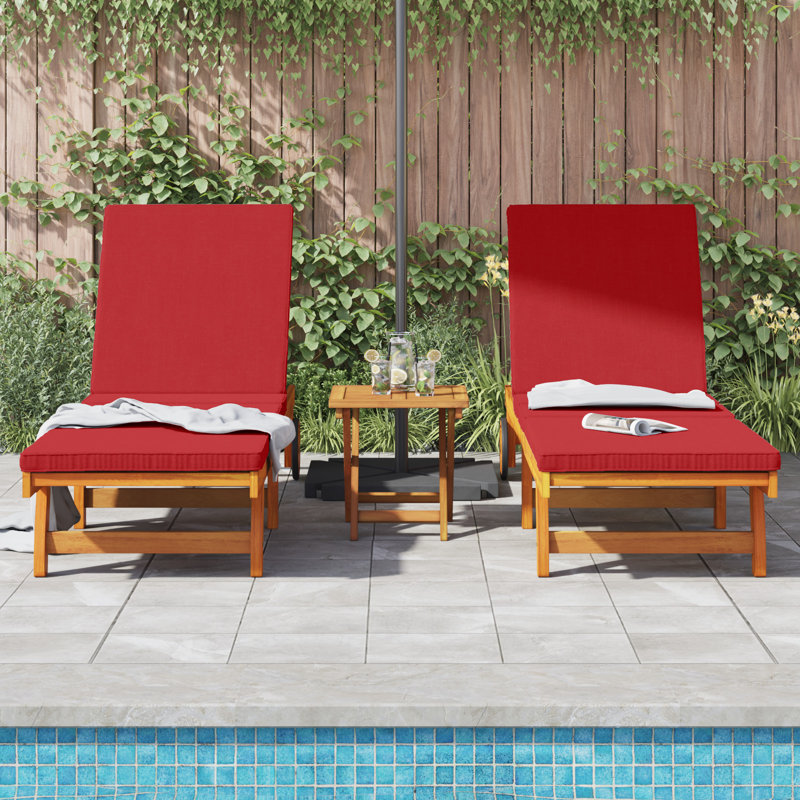 Ensemble de 2 chaises longues vidaXL en bois d'acacia massif, Rouge
