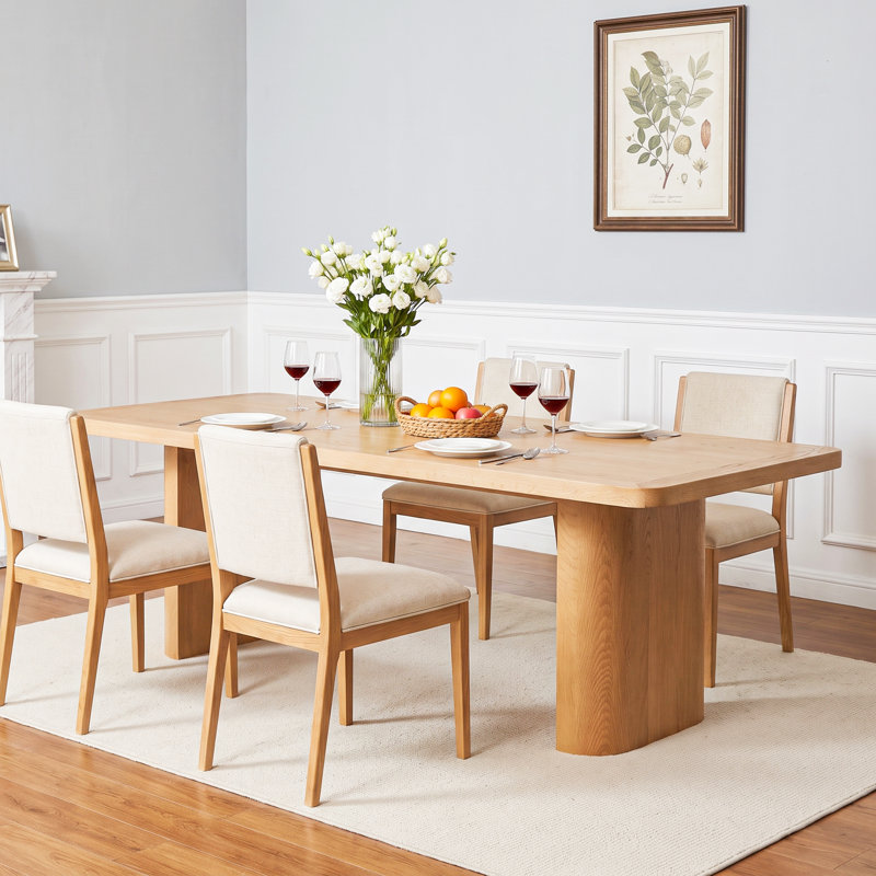 Ovelo 96" Solid Oak Dining Table with Double Pedestal Base, Modern Rectangular Kitchen Table-Natural, Natural