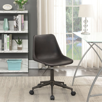 Brown Upholstered Adjustable Home Office Chair, Ergonomic Curved Seat Design, Comfortable Soft Cushion, And Smooth - Travelling , 18 Inches In Width Fabric Sheathed Chair For Home, Comfort Enhancing