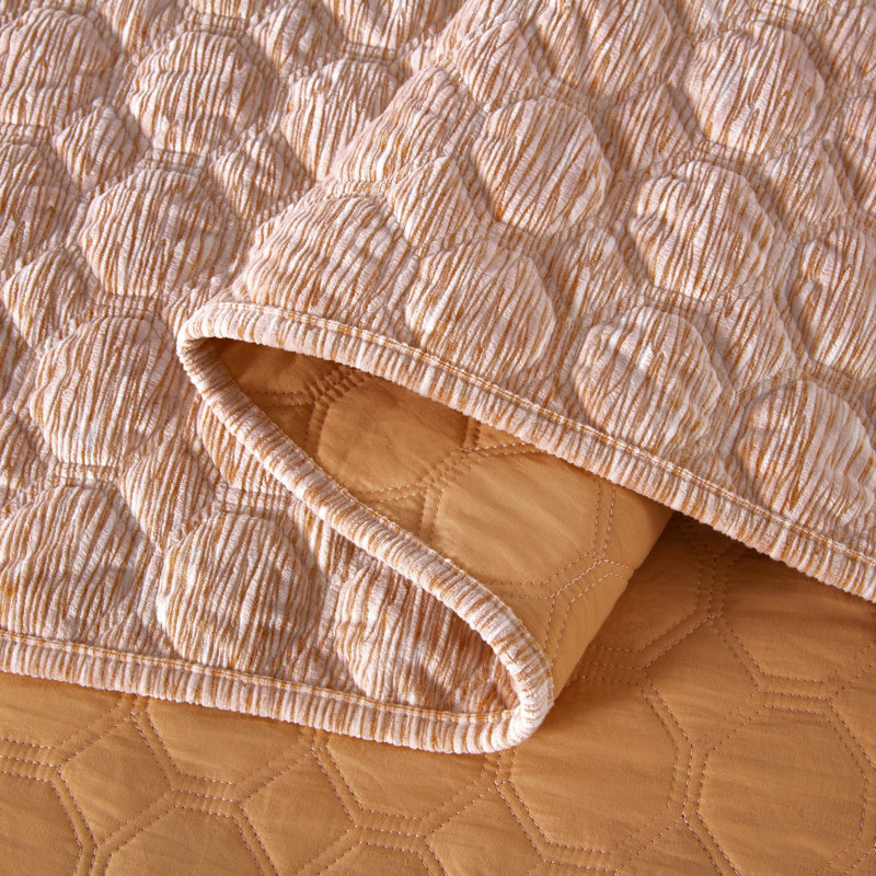 Apricot Orange Queen Velvet Reversible Quilt Set