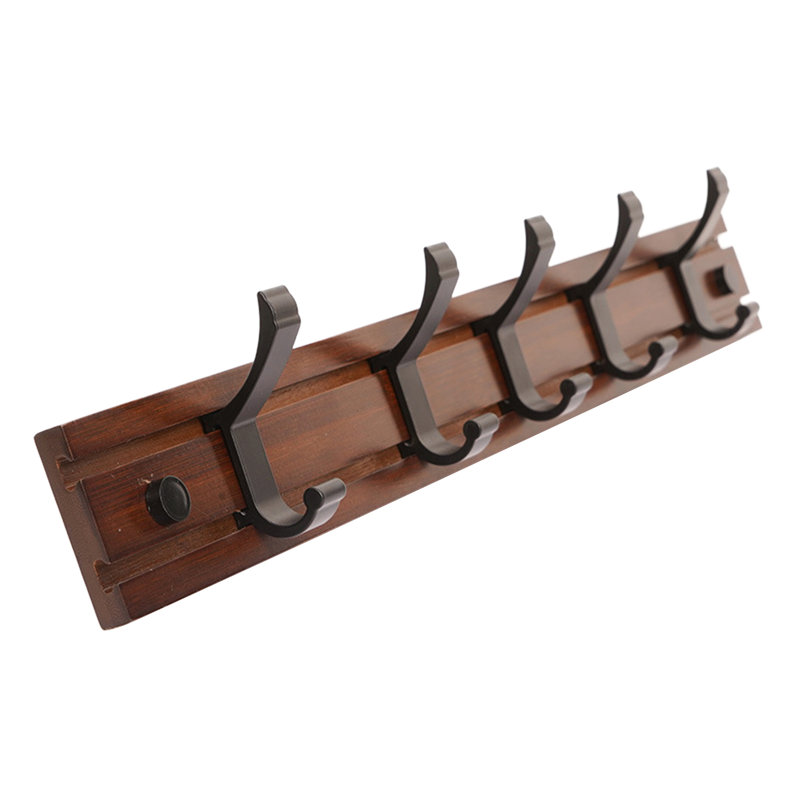 Solid Wood Wall 5 - Hook Wall Mounted Coat Rack, Brown