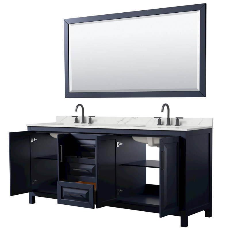 Daria 80'' W Vanity, Matte Black, Blue, Giotto Quartz