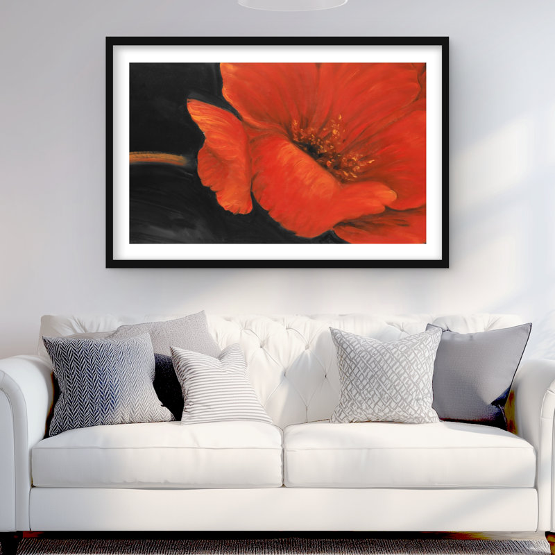Fleur rouge - imprimé mat noir encadré pour la décoration du salon, H 24 po x l 36 po, Noir